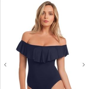 Trina Turk black flutter sleeve bathing suit NWT